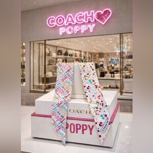 Coach Poppy Colorful Text and Dots Hair Scarf Bag Scarf. Absolutely Gorgeous 🥰